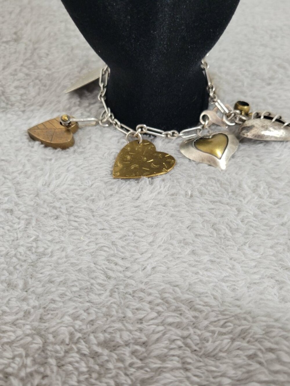 Artisan‎ Mixed Metal Heart Charm Bracelet Sterling Silver Brass Multi-Charm B13E